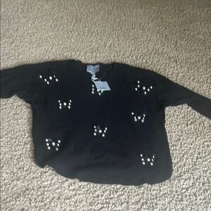 Black Sweater with Pearl Accents